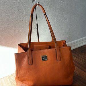 MCM Orange Leather Tote Bag